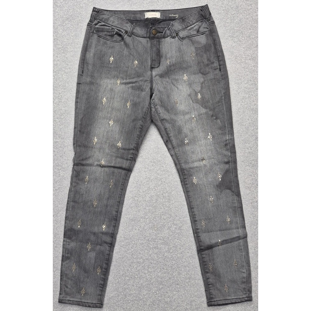 Sundance Primrose Jeans Women 31 Charcoal Gray Stretch Sequin Embroidery Skinny